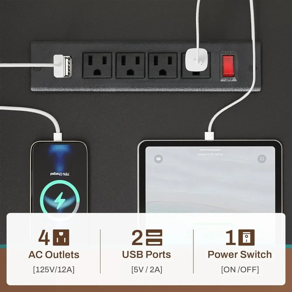 Escritorio para juegos en forma de L, escritorio reversible para computadora con toma de corriente y tablero perforado, escritorio para juegos con luces LED