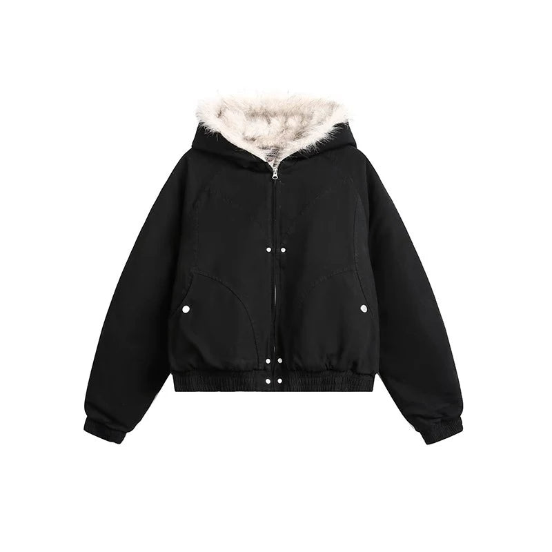IEFB Thick Men's Padded Coats Casual Fur Collar Hooded Korean Style Solid Color Fleece Winter Loose Male Jacket Trend New 9C8612