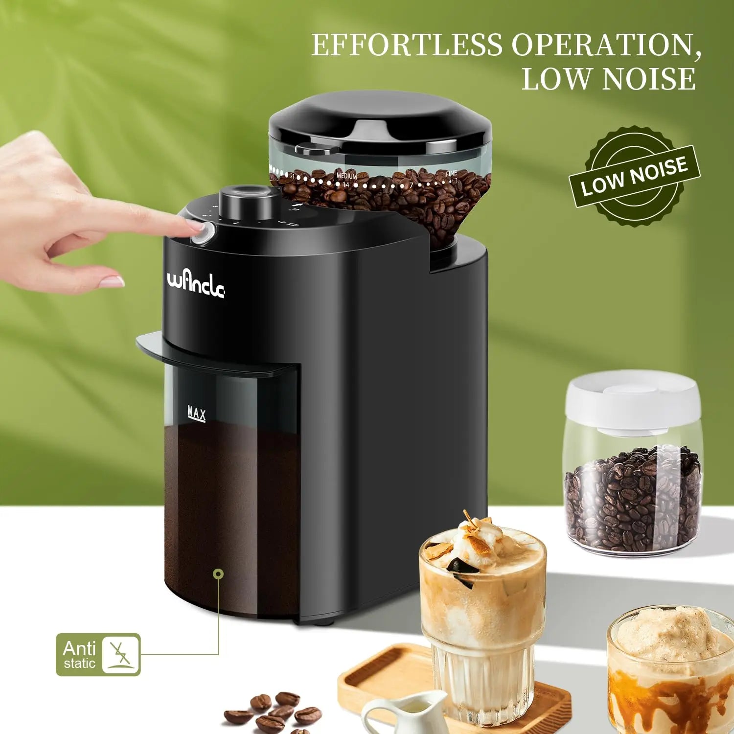Wancle Automatic Burr Mill Coffee Grinder with 28 Grind Settings Electric Coffee Bean Grinding for Espresso Frech Press 2-12 Cup