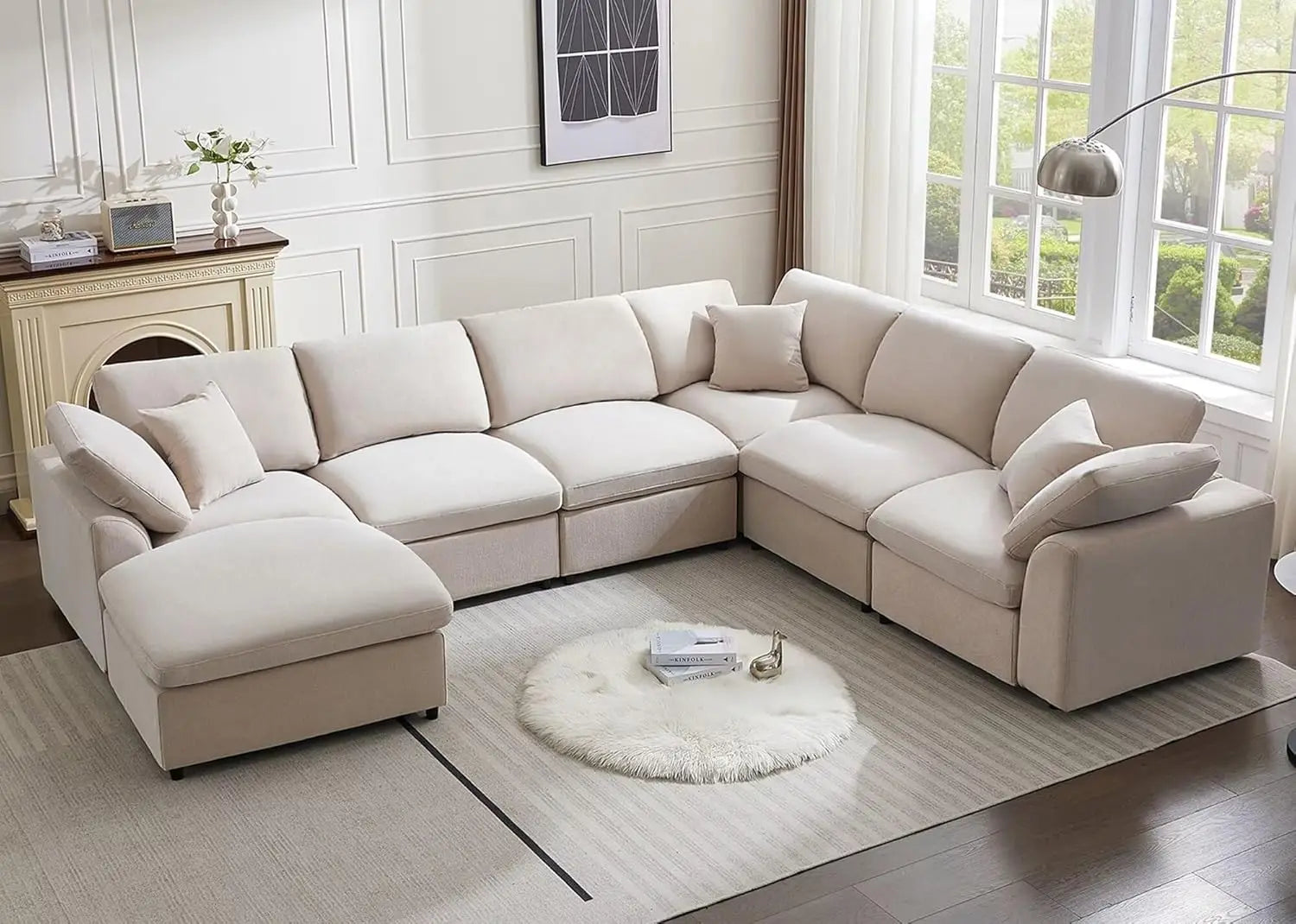 Sofá modular moderno de gran tamaño con reposapiés abatibles, sofás en forma de L de 7 plazas, sofás cómodos para sala de estar, sofás
