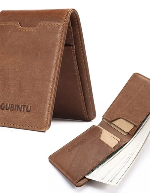 Load image into Gallery viewer, Genuine Leather Slim Thin Bifold Money Clip Wallet with Card Protection RFID Blocking
