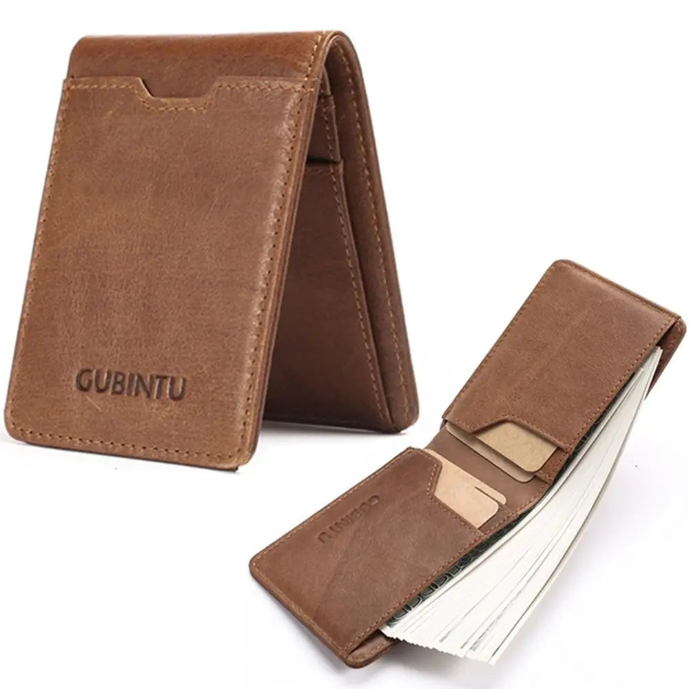 Genuine Leather Slim Thin Bifold Money Clip Wallet with Card Protection RFID Blocking