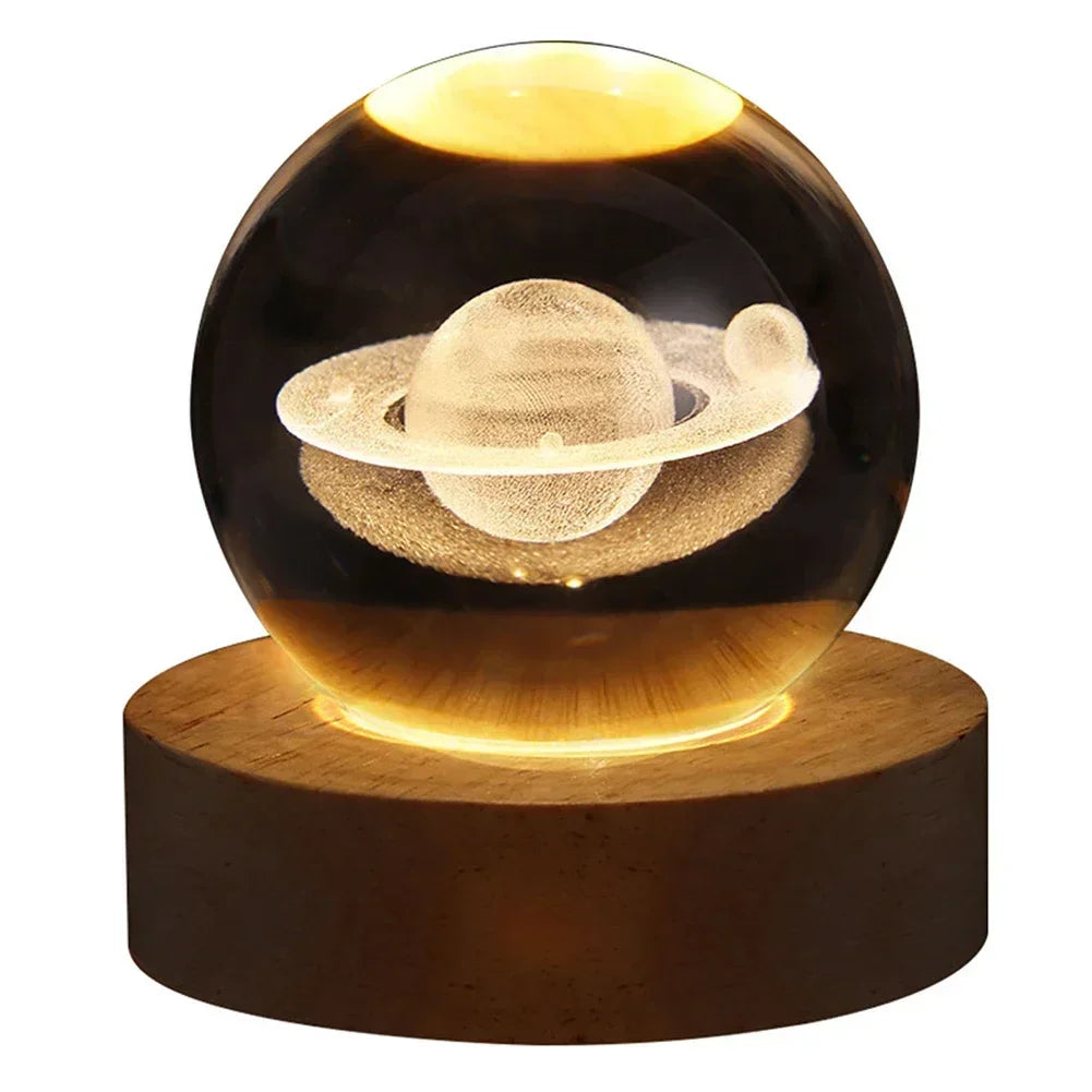 Unique 3D Crystal Ball Lamp with Galaxy and Planetary Projections