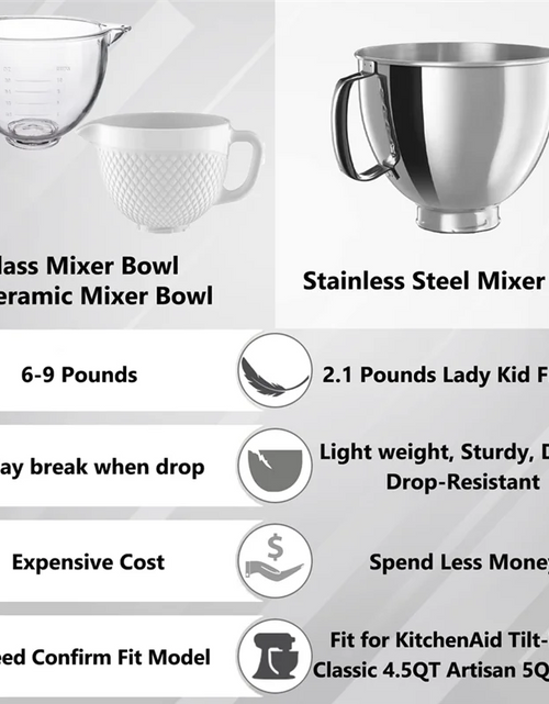 Load image into Gallery viewer, Stainless Steel Bowl for KitchenAid Classic&amp;Artisan Series 4.5-5 QT Tilt-Head Mixer, 5 Quart 304 Stainless Steel Bowl
