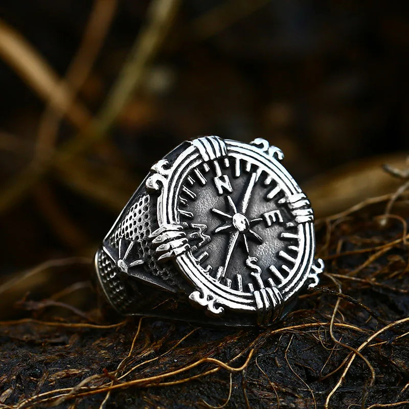 Beier New Store 316L Stainless Steel Viking Cross Compass Runic Pirate Men's Ring Nautical Fashion Jewelry Dropshipping BR8-108R