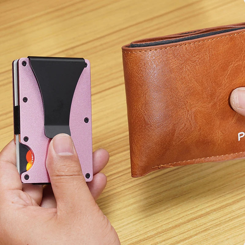 Slim Wallet Men  Front Pocket  Blocking Minimalist Wallet For Men Metal Wallet With Money Clip Mini  Holder ID Credit Card