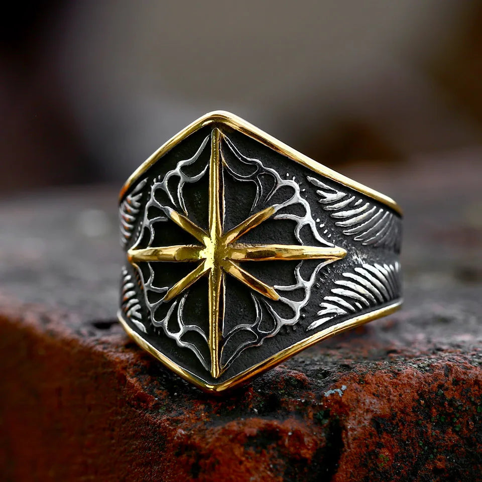 Beier New Store 316L Stainless Steel Viking Cross Compass Runic Pirate Men's Ring Nautical Fashion Jewelry Dropshipping BR8-108R