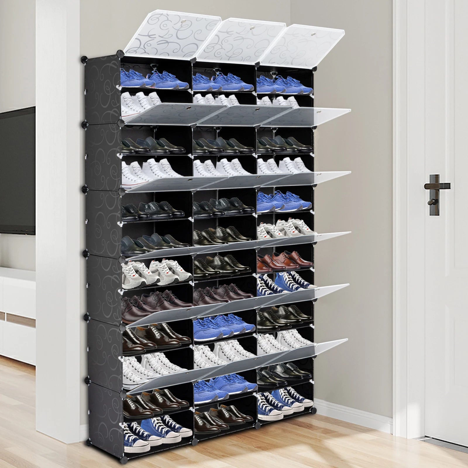 12-Tier Portable 72 Pair Shoe Rack Organizer 36 Grids Tower Shelf Storage Cabinet Stand Expandable for Heels, Boots, Slippers,
