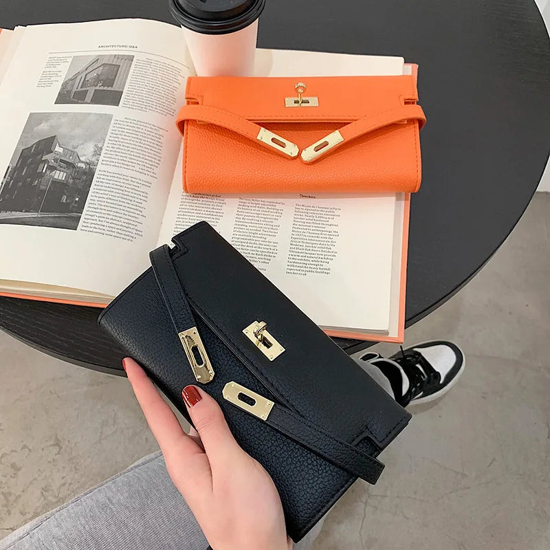 Fashionable  Women's Wallet with Lychee Pattern and Lock Buckle