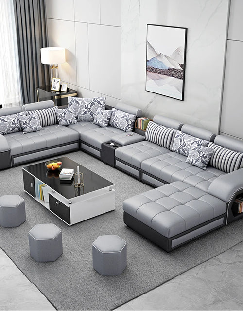 Load image into Gallery viewer, MINGDIBAO Fabric Sofa Set Furniture Living Room Sofa Set with USB and Stools / Big U Shape Cloth Couch Sofas for Home Furniture
