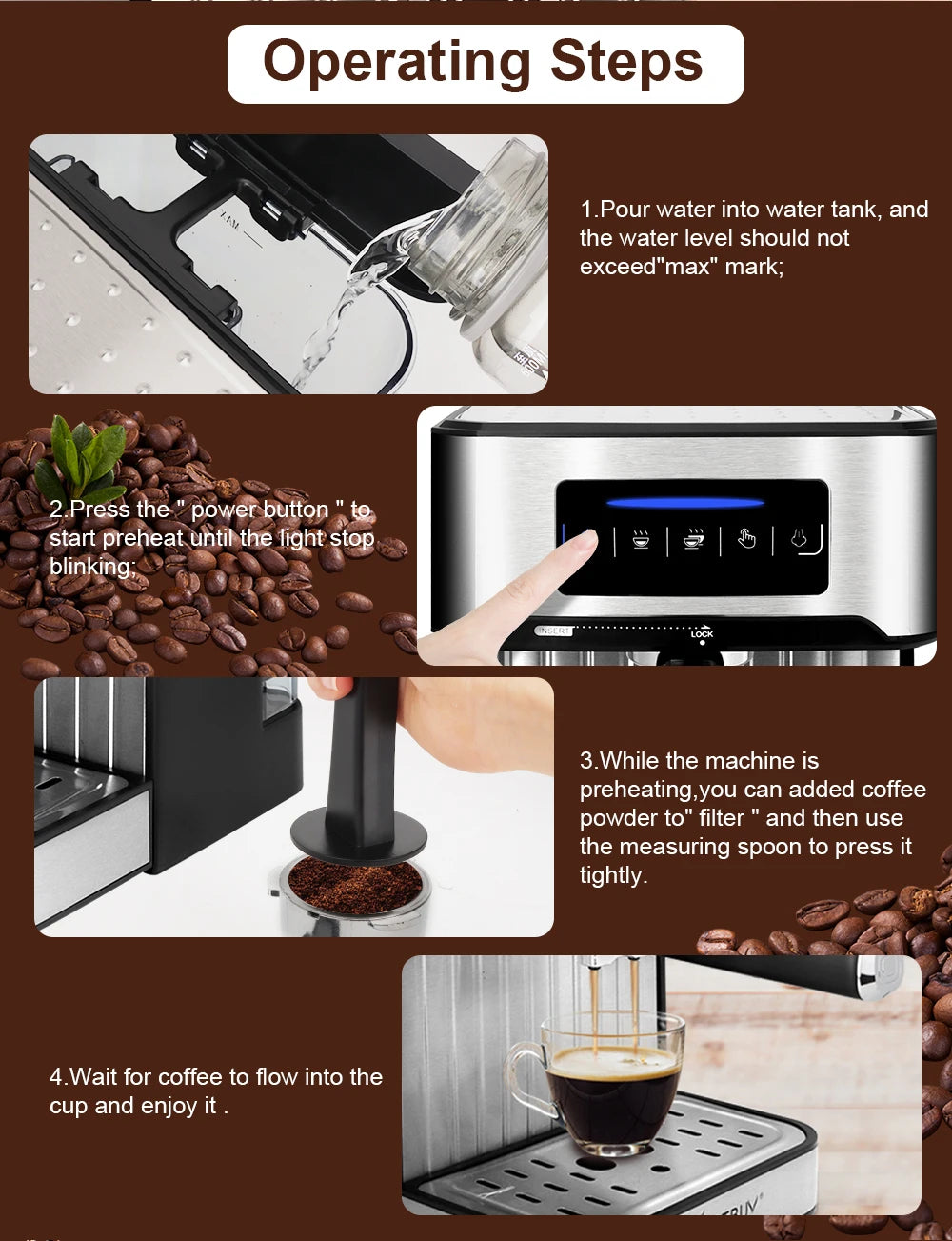 Espresso Coffee Machine Maker Semi-Automatic Pump With Cappuccino Milk Bubble Maker