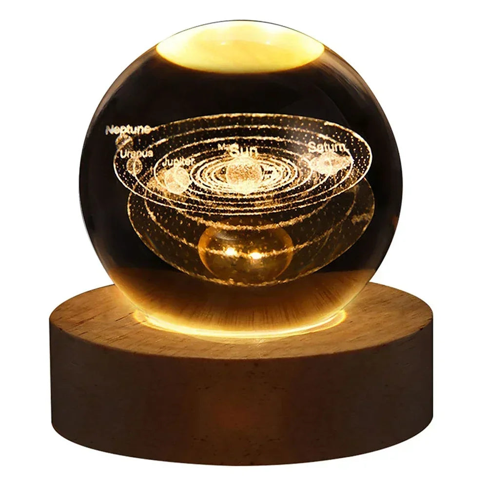 Unique 3D Crystal Ball Lamp with Galaxy and Planetary Projections