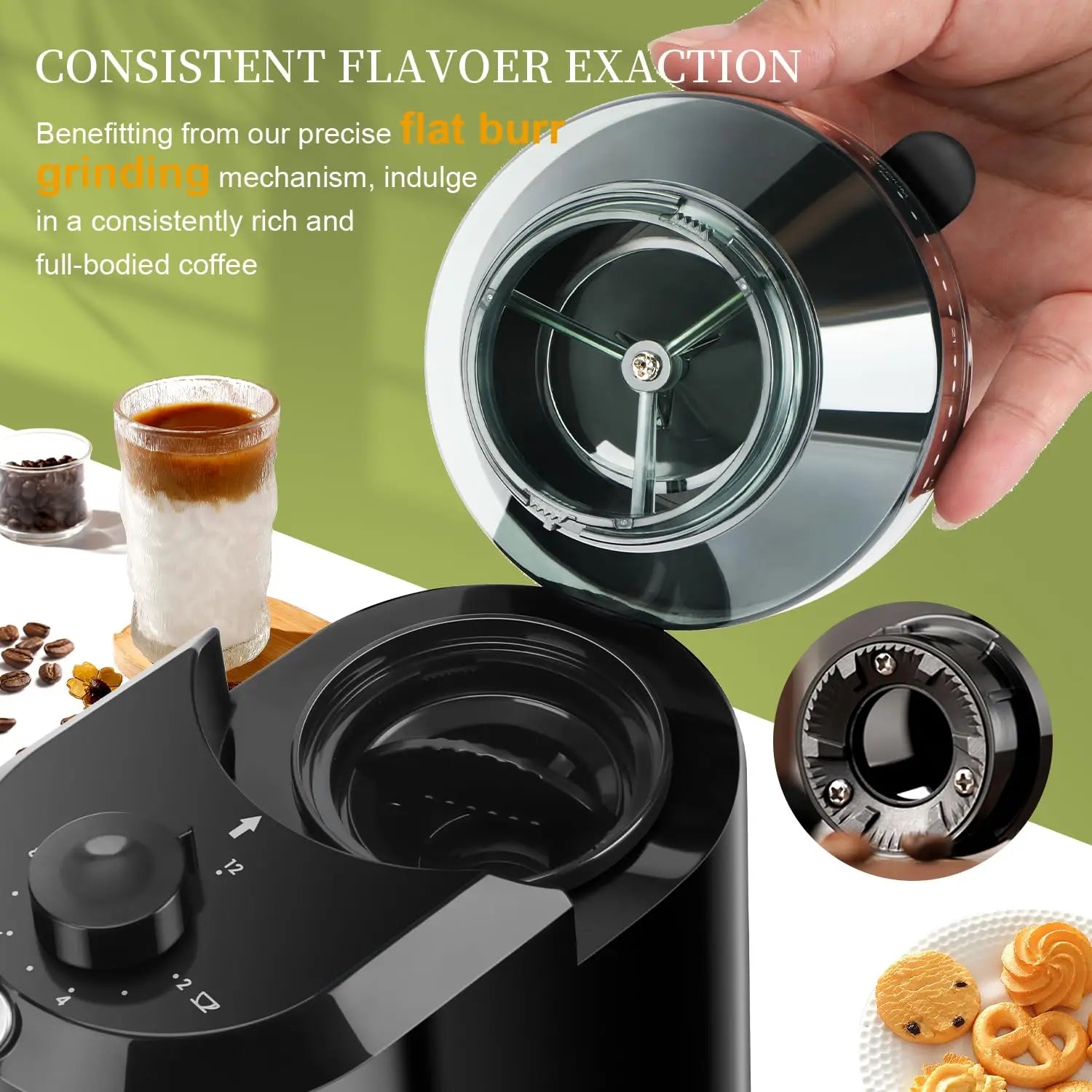 Wancle Automatic Burr Mill Coffee Grinder with 28 Grind Settings Electric Coffee Bean Grinding for Espresso Frech Press 2-12 Cup