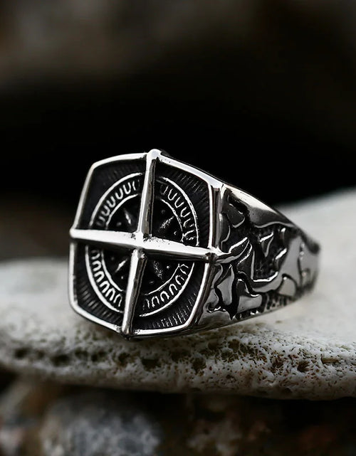 Load image into Gallery viewer, Beier New Store 316L Stainless Steel Viking Cross Compass Runic Pirate Men&#39;s Ring Nautical Fashion Jewelry Dropshipping BR8-108R
