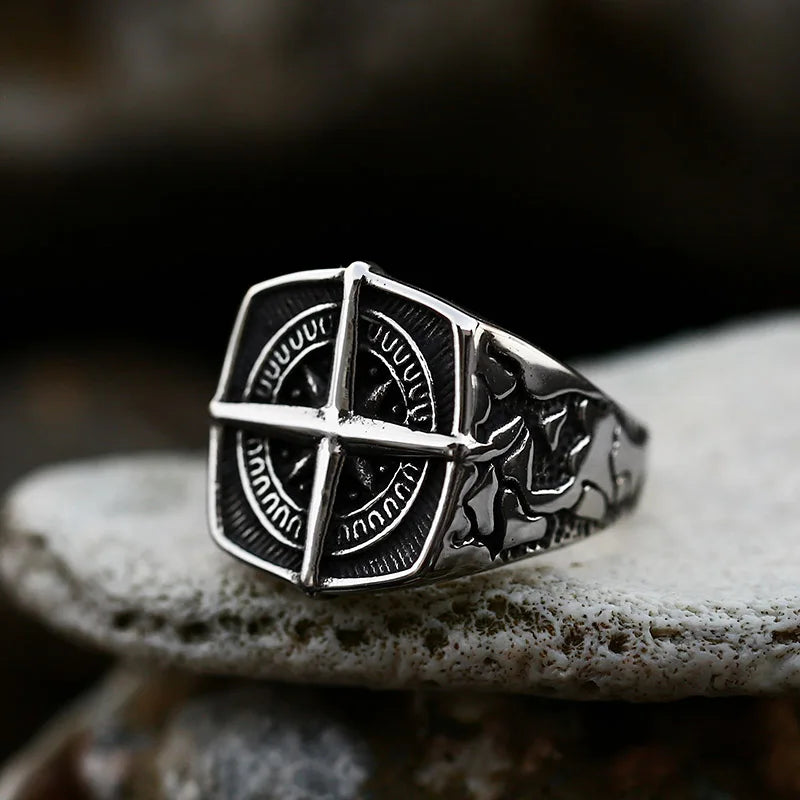 Beier New Store 316L Stainless Steel Viking Cross Compass Runic Pirate Men's Ring Nautical Fashion Jewelry Dropshipping BR8-108R
