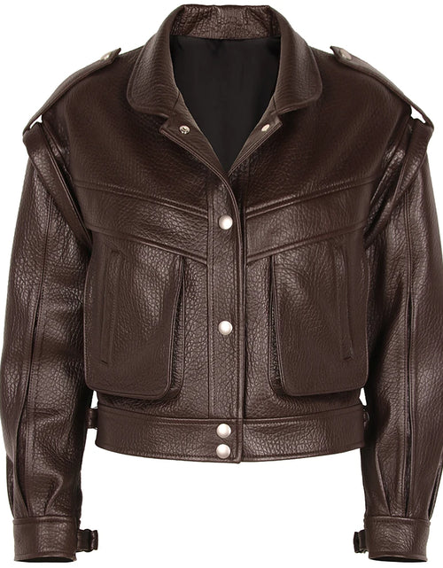 Load image into Gallery viewer, Women’s Vintage Long Sleeve Oversized Real Leather Jacket Coat
