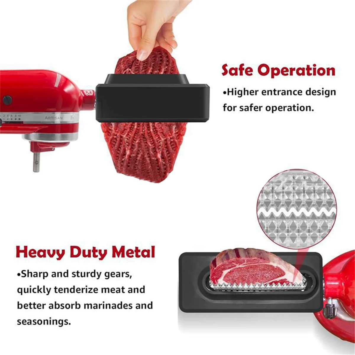 Meat Tenderizer for Kitchenaid Stand Mixer Stainless Steel Gears Meat Tenderizer Kitchen Poultry Tenderizers Black
