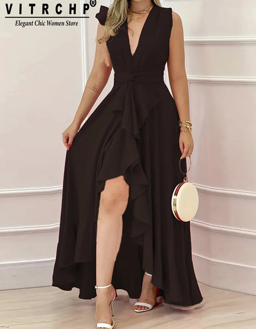 Load image into Gallery viewer, Sleeveless Pleated V-neck Long Dress
