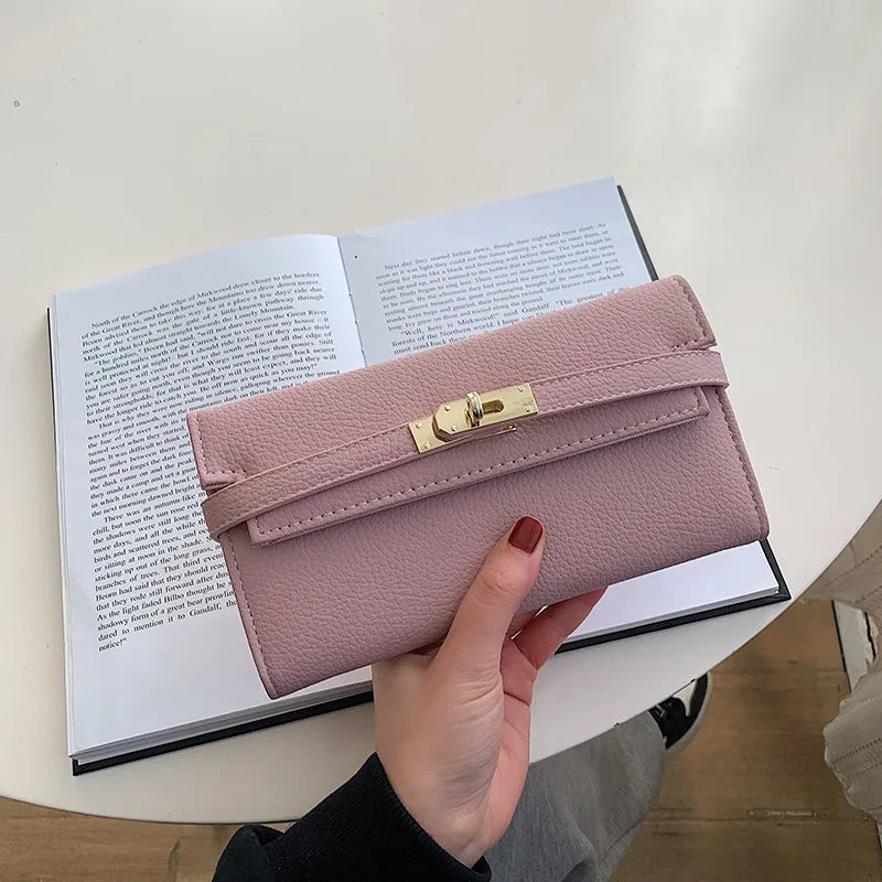 Fashionable  Women's Wallet with Lychee Pattern and Lock Buckle