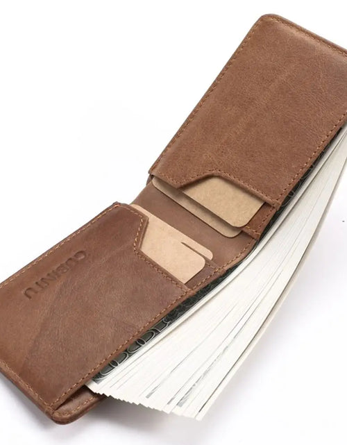 Load image into Gallery viewer, Genuine Leather Slim Thin Bifold Money Clip Wallet with Card Protection RFID Blocking
