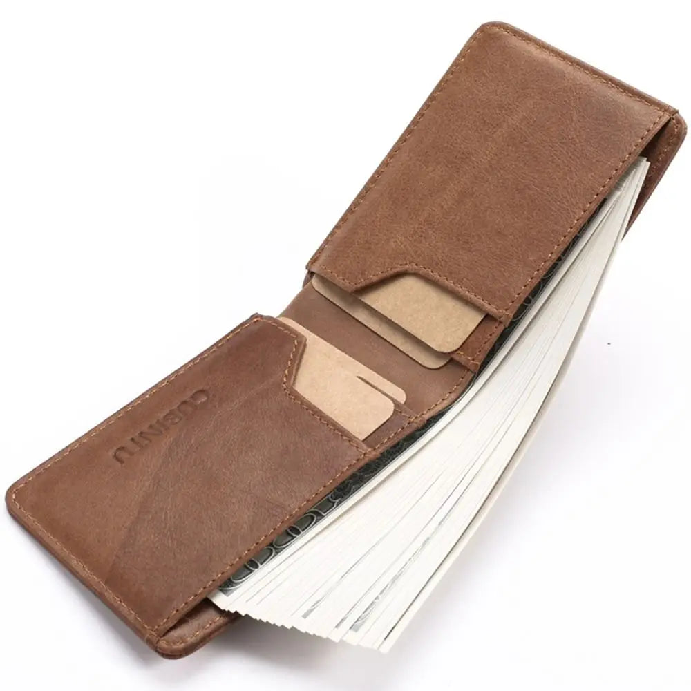 Genuine Leather Slim Thin Bifold Money Clip Wallet with Card Protection RFID Blocking