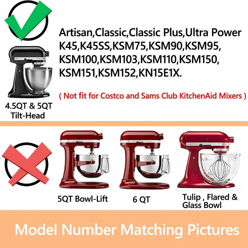 1 Set Kitchen Aide Assecories Kitchenaid Mixer 4.5-5 Qt Tilt-Head Stand Mixers For K45B/K5THCB/K5THBS
