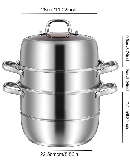 Load image into Gallery viewer, 11inch 3 Tier Food Steamer Pot Stainless Steel Soup Steam Pot Universal Cooking Pots for Induction Cooker Gas Stove Steam
