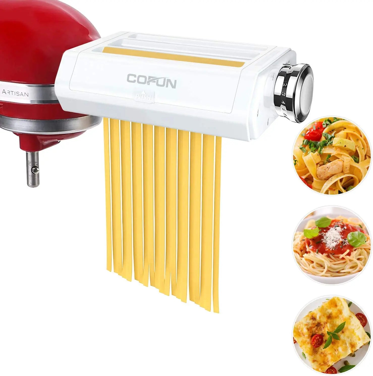 Pasta Attachment for Kitchenaid Stand Mixer,Cofun 3 Piece Pasta Maker Machine with Pasta Roller and Cutter Set for Dough Sheet,