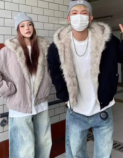 Load image into Gallery viewer, IEFB Thick Men&#39;s Padded Coats Casual Fur Collar Hooded Korean Style Solid Color Fleece Winter Loose Male Jacket Trend New 9C8612
