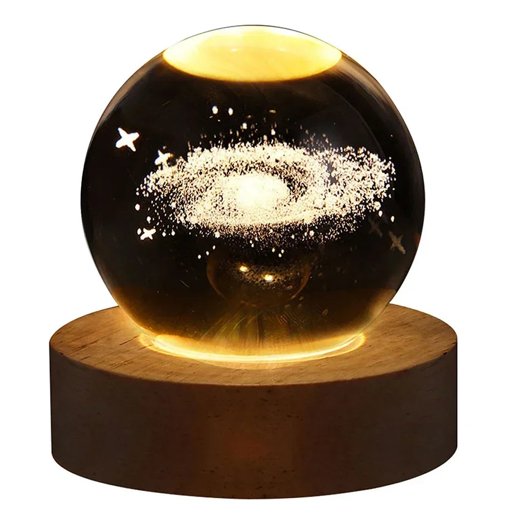 Unique 3D Crystal Ball Lamp with Galaxy and Planetary Projections