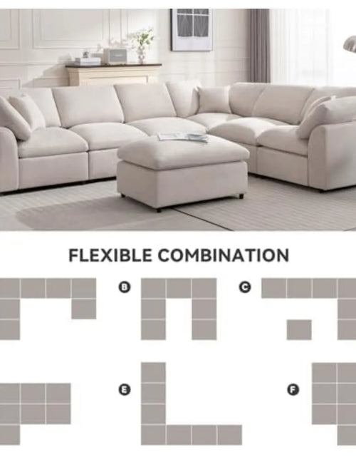 Cargar imagen en el visor de la galería, Sofá modular moderno de gran tamaño con reposapiés abatibles, sofás en forma de L de 7 plazas, sofás cómodos para sala de estar, sofás
