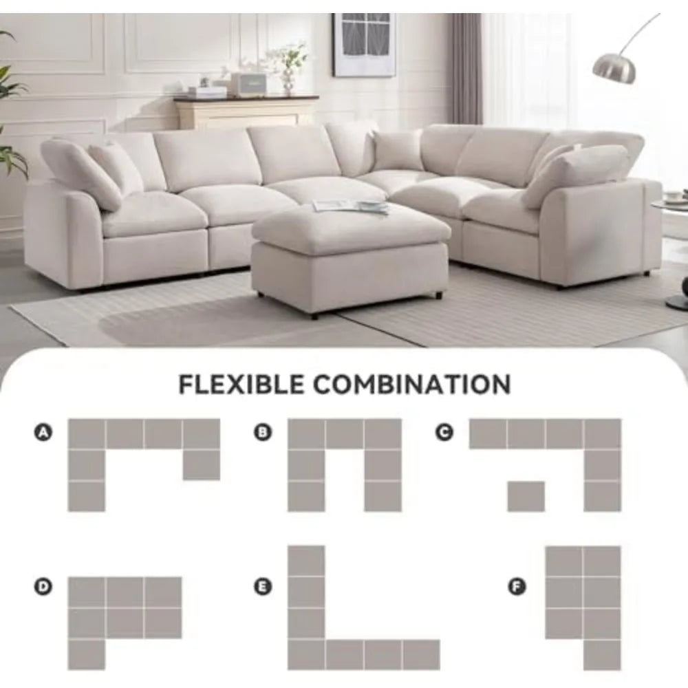 Sofá modular moderno de gran tamaño con reposapiés abatibles, sofás en forma de L de 7 plazas, sofás cómodos para sala de estar, sofás
