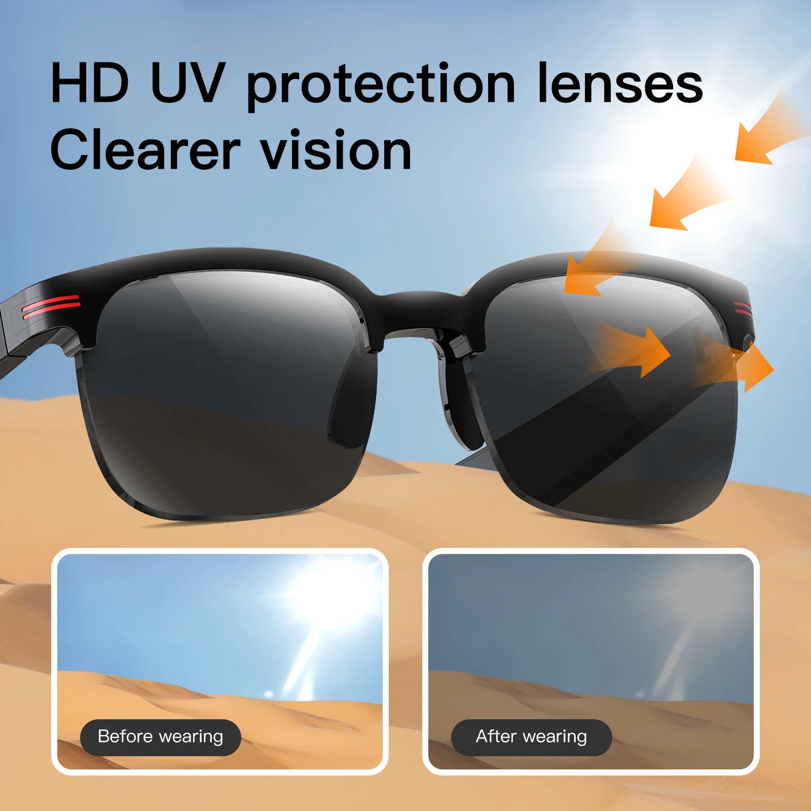 New Bluetooth smart glasses for outdoor running, music/calling/sports/travel/driving/business sunglasses for men and women