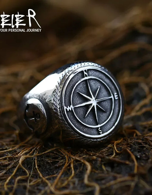 Load image into Gallery viewer, Beier New Store 316L Stainless Steel Viking Cross Compass Runic Pirate Men&#39;s Ring Nautical Fashion Jewelry Dropshipping BR8-108R
