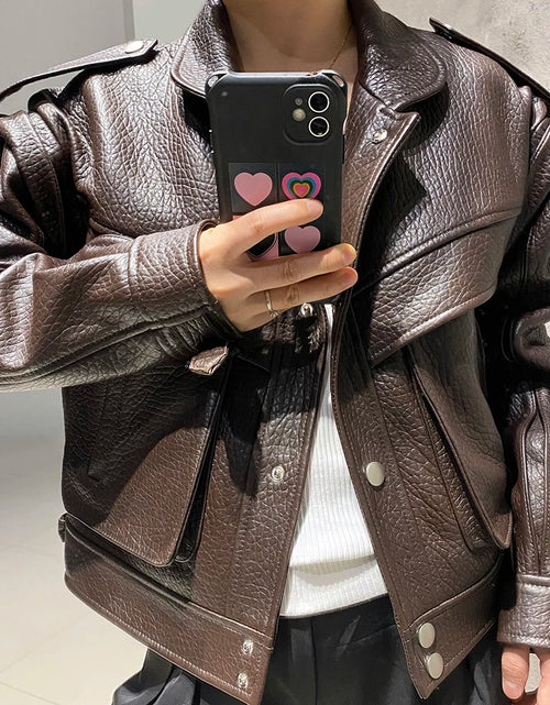 Load image into Gallery viewer, Women’s Vintage Long Sleeve Oversized Real Leather Jacket Coat
