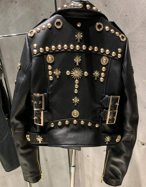 Load image into Gallery viewer, Leather Jacket Rivet High Street Ladies Autumn and Spring Fashion Wear Genuine Sheepskin Jacket 5860
