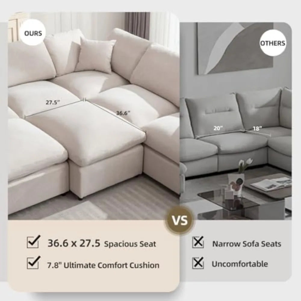 Sofá modular moderno de gran tamaño con reposapiés abatibles, sofás en forma de L de 7 plazas, sofás cómodos para sala de estar, sofás