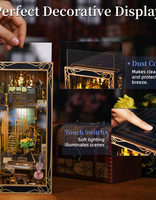 Load image into Gallery viewer, DIY Book Nook Kit, Miniature Dollhouse Booknook Kit, 3D Wooden Puzzle Bookend Bookshelf Insert Decor with LED Light for Teens an
