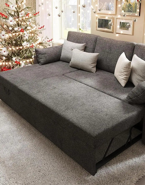 Cargar imagen en el visor de la galería, Chaise longue con espacio de almacenaje para sala de estar, sofá cama con cama extraíble, sofá de lino gris

