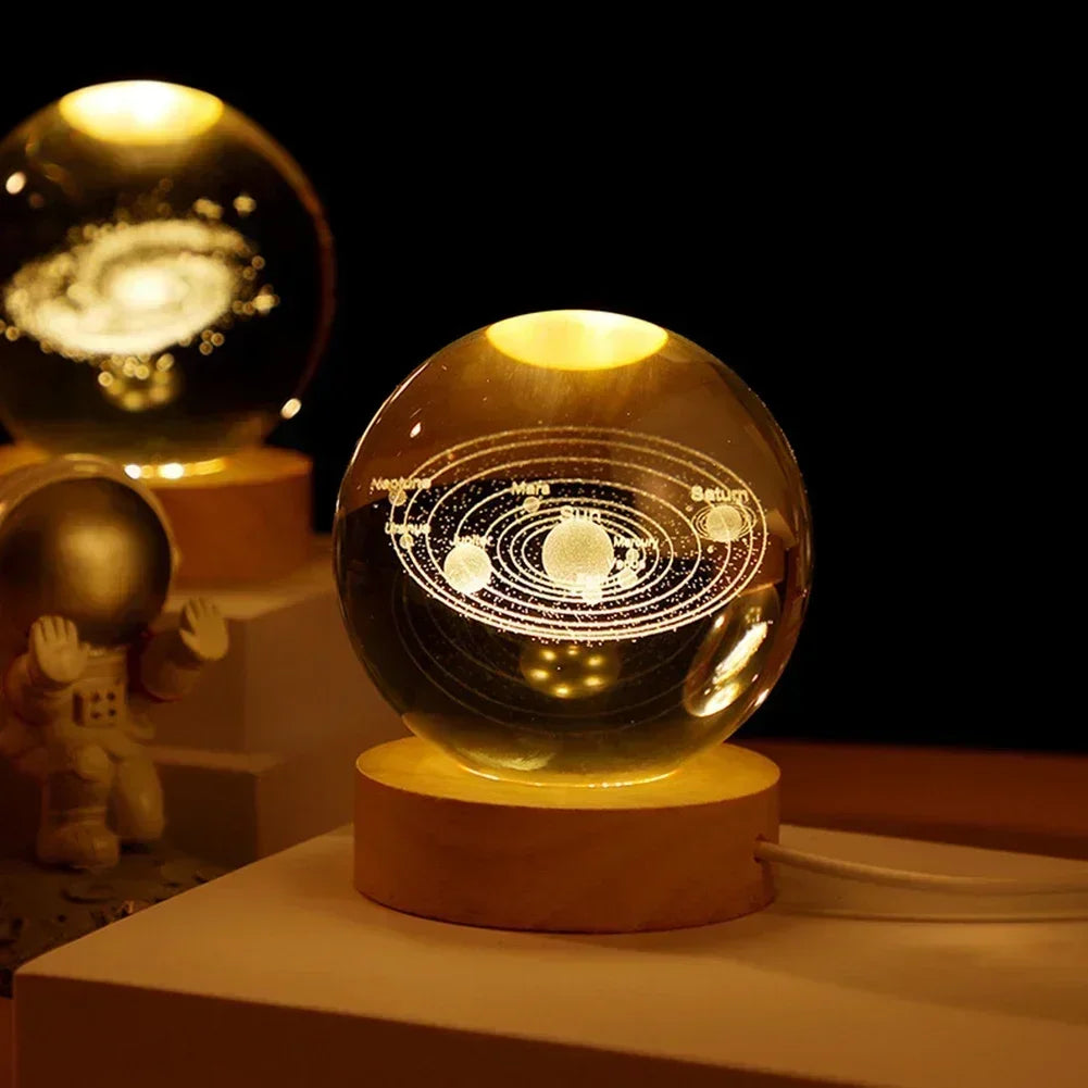 Unique 3D Crystal Ball Lamp with Galaxy and Planetary Projections
