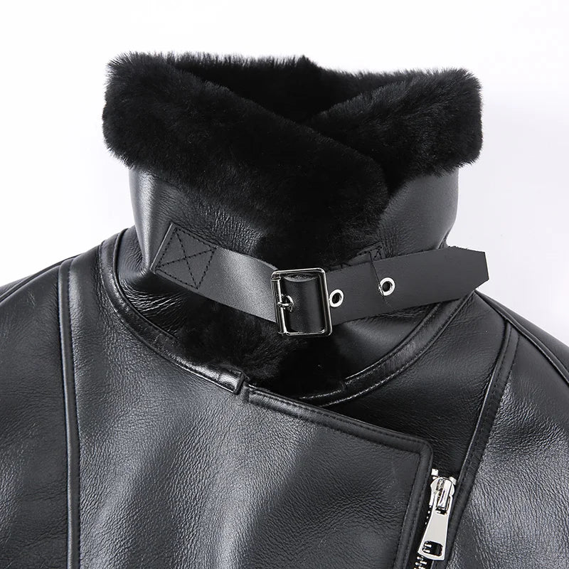 Hochwertige Lammfelljacke Damenmode Schaffell Leder Echtwolle gefüttert Dicker warmer Wintermantel