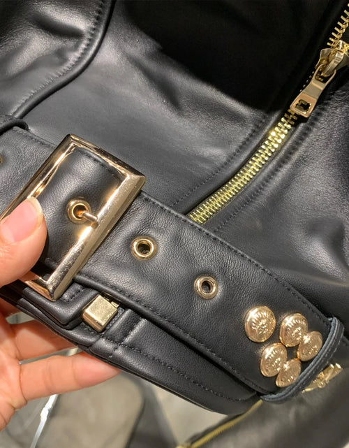 Load image into Gallery viewer, Leather Jacket Rivet High Street Ladies Autumn and Spring Fashion Wear Genuine Sheepskin Jacket 5860
