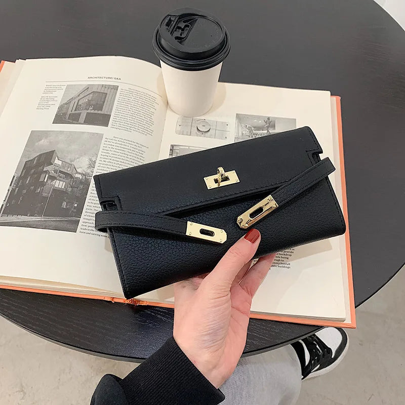 Fashionable  Women's Wallet with Lychee Pattern and Lock Buckle