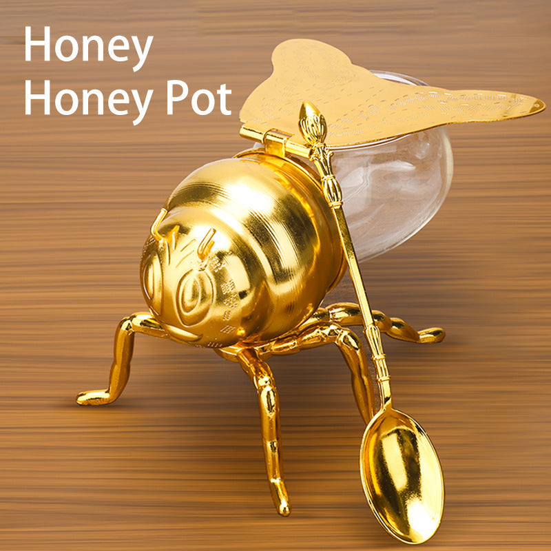 Honigglas in Bienenform mit Löffel, vielseitiger neuartiger Behälter, Gewürztopf für Gewürze, Öl, Küche, festliche Partys, Küchenhelfer