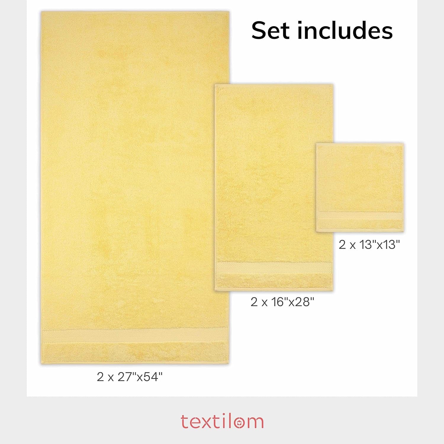 100% Turkish Cotton 6 Piece Luxury Towel Set for Bathroom & Kitchen, Thick & Super Soft & Highly Absorbent & Quick Dry ( 2 Bath Towels, 2 Hand Towels, 2 Washcloths )- Yellow