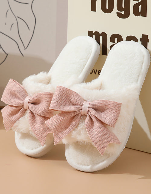 Load image into Gallery viewer, White Cute Bowknot Home Fluffy Slippers
