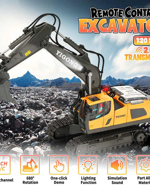 Cargar imagen en el visor de la galería, Remote Control Excavator,11 Channel RC Excavator Toys, Rechargeable Construction Vehicle Toys with Lights Sounds,Gifts for Kids 3-12 Years Old
