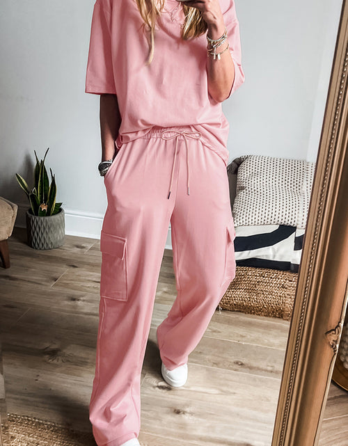 Load image into Gallery viewer, Apricot Pink Half Sleeve T-Shirt &amp; Cargo Sweatpants Set
