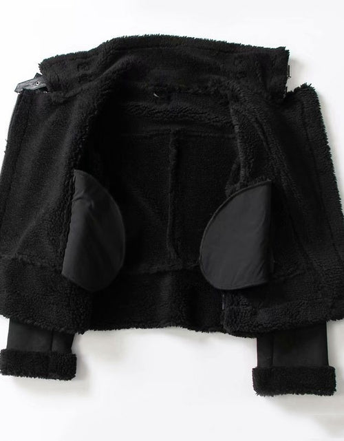 Cargar imagen en el visor de la galería, Chaqueta de solapa de invierno, abrigo cálido de lana de cordero y gamuza, ropa de moto, prendas de vestir exteriores para mujer
