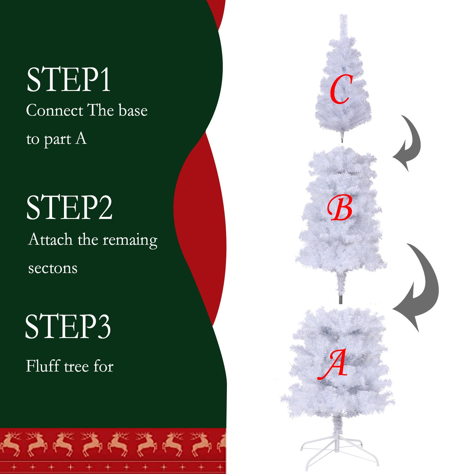 7,5 Fuß schlanker weißer künstlicher Weihnachtsbaum inklusive faltbarer Metallständer